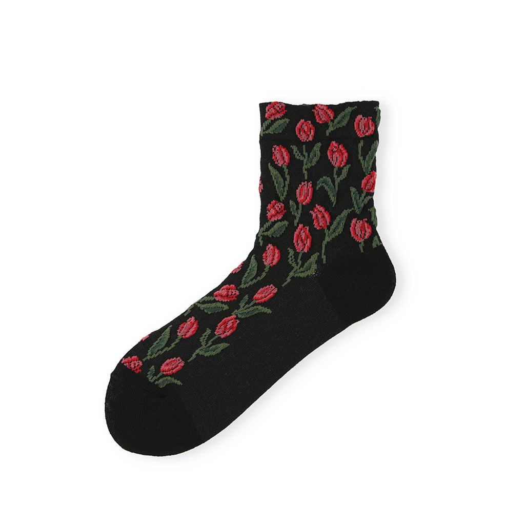Float Tulip Cotton Quarter Socks - Black (WOMEN)