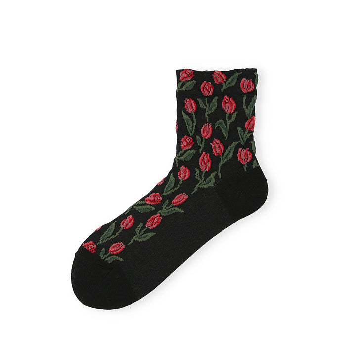 Float Tulip Cotton Quarter Socks - Black (WOMEN)