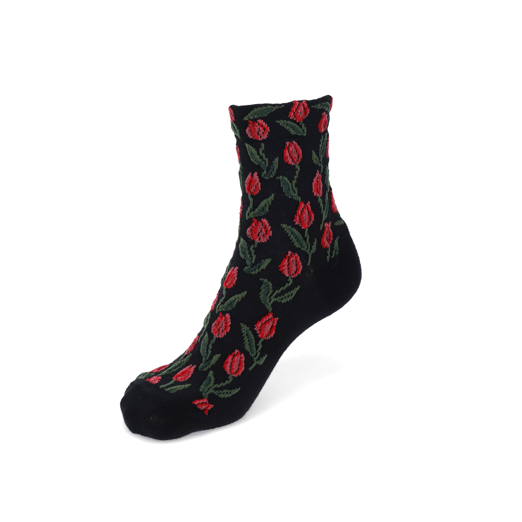 Float Tulip Cotton Quarter Socks - Black (WOMEN)