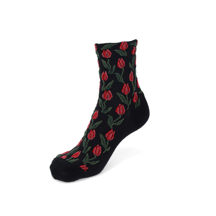 Float Tulip Cotton Quarter Socks - Black (WOMEN)