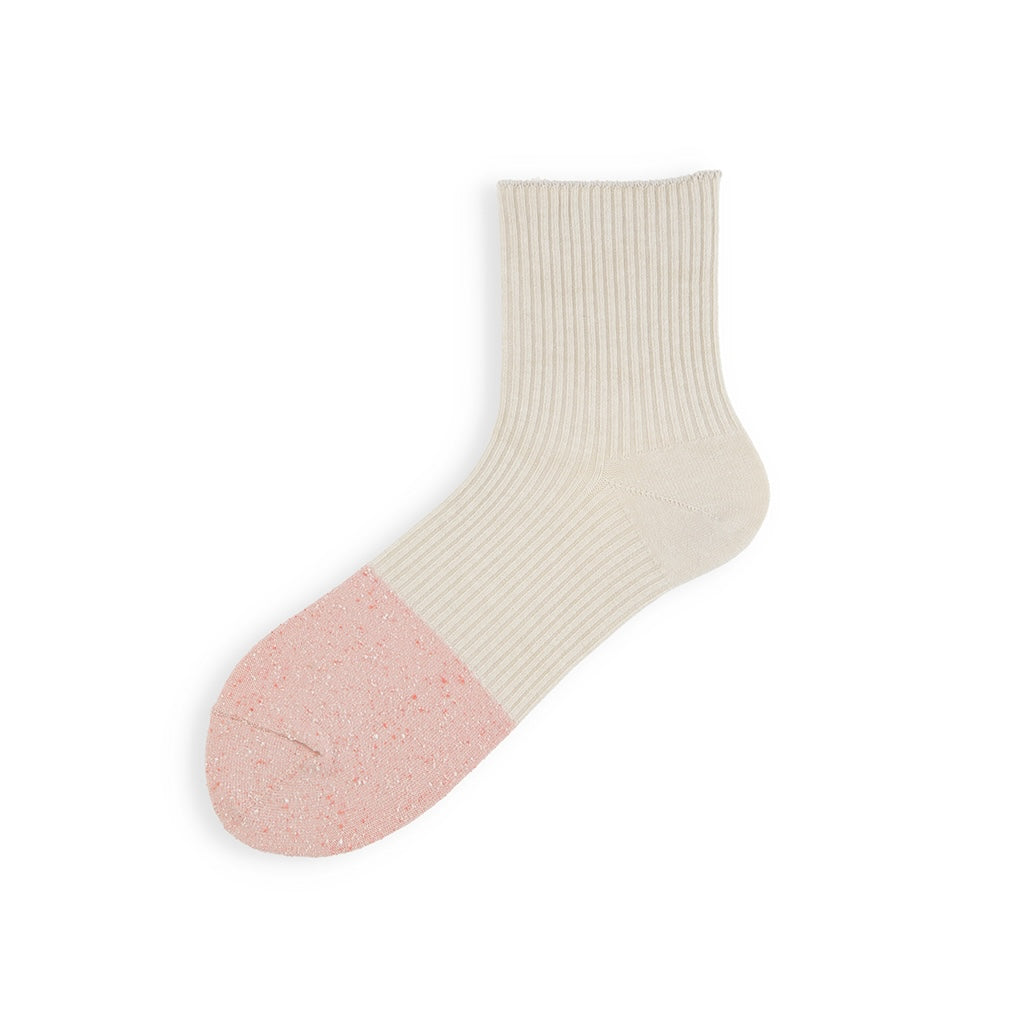 Silk Toe Bicolor Ribbed Quarter Socks - Ivory (WOMEN)
