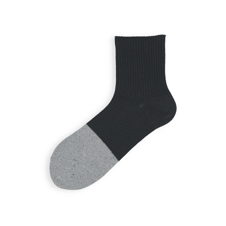 Silk Toe Bicolor Ribbed Quarter Socks - Black (WOMEN)