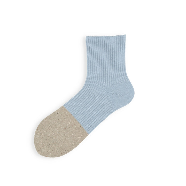 Silk Toe Bicolor Ribbed Quarter Socks - LightBlue (WOMEN)