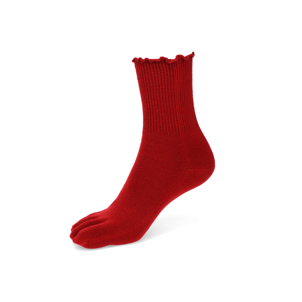 Loose-Fit Cotton Toe Crew Socks - Red (WOMEN)