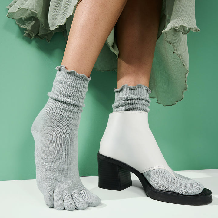 Loose-Fit Cotton Toe Crew Socks - LightGreen (WOMEN)