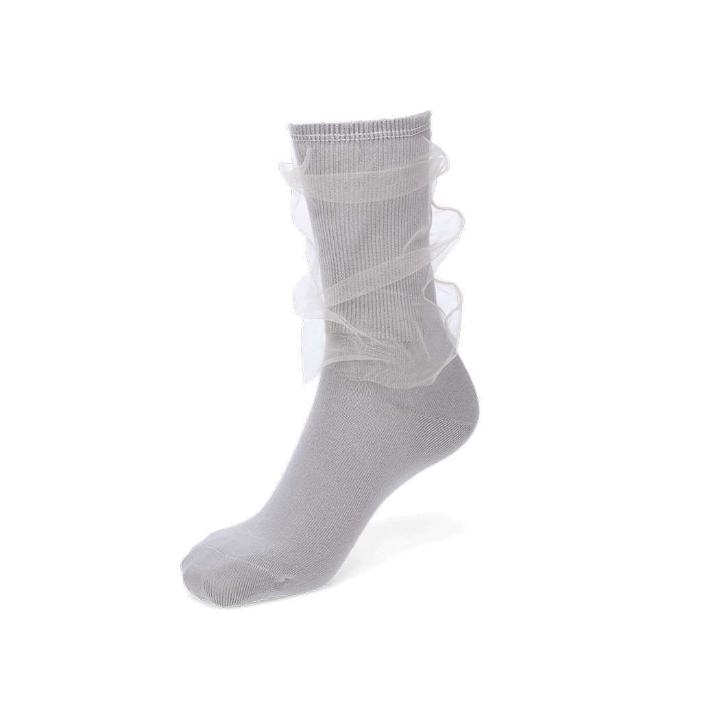Tulle-Veiled Cotton Crew Socks - LightGrey (WOMEN)
