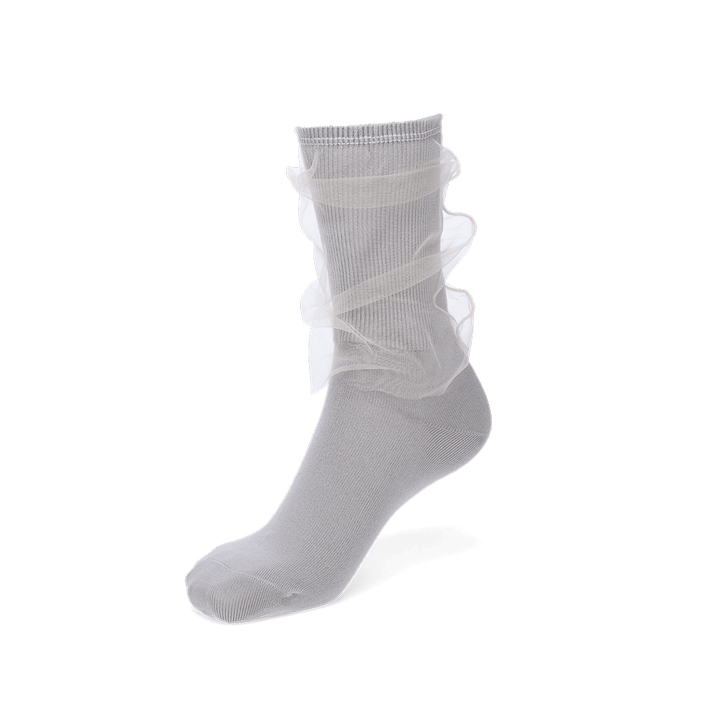 Tulle-Veiled Cotton Crew Socks - LightGrey (WOMEN)