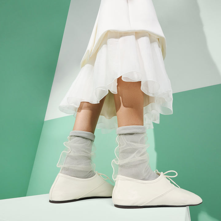 Tulle-Veiled Cotton Crew Socks - LightGrey (WOMEN)