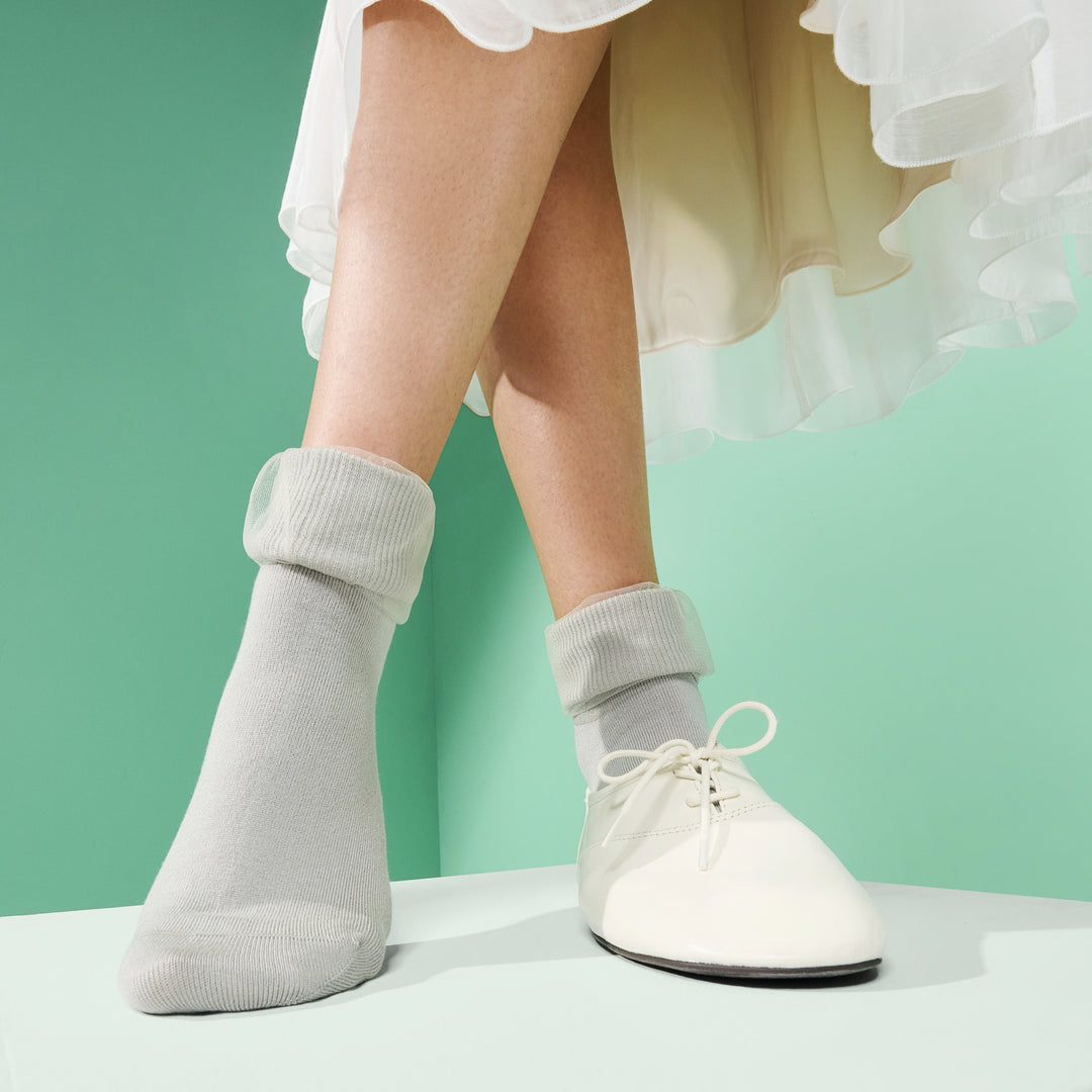 Tulle-Veiled Cotton Crew Socks - LightGrey (WOMEN)