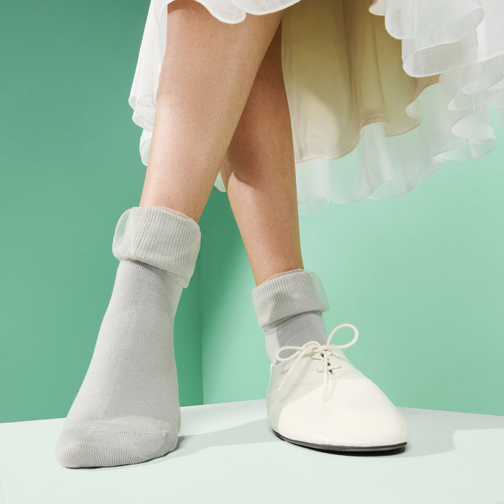 Tulle-Veiled Cotton Crew Socks - LightGrey (WOMEN)