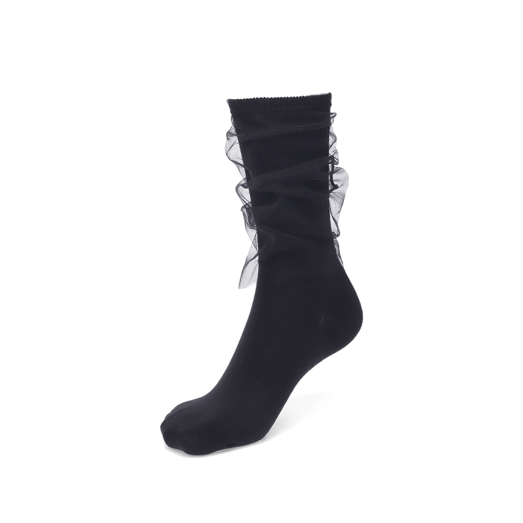 Tulle-Veiled Cotton Crew Socks - Black (WOMEN)
