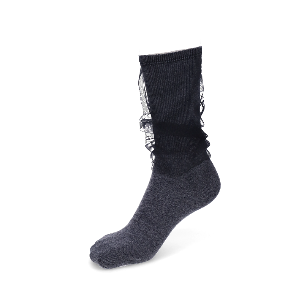 Tulle-Veiled Cotton Crew Socks - DimGrey (WOMEN)