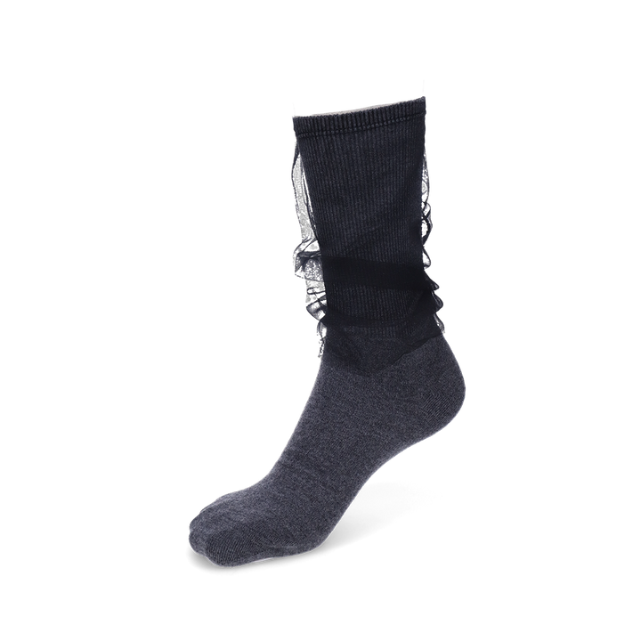 Tulle-Veiled Cotton Crew Socks - DimGrey (WOMEN)
