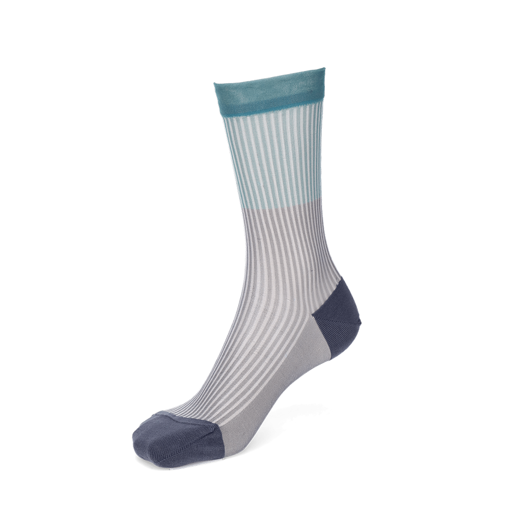 Bicolor Sheer Textured Stripe Crew Socks - Black (WOMEN)