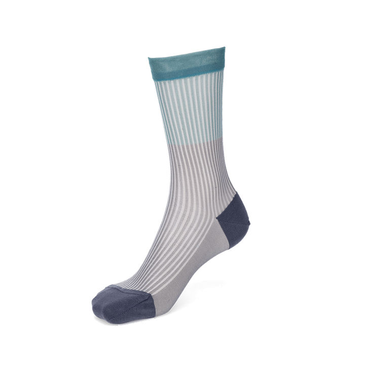 Bicolor Sheer Textured Stripe Crew Socks - Black (WOMEN)