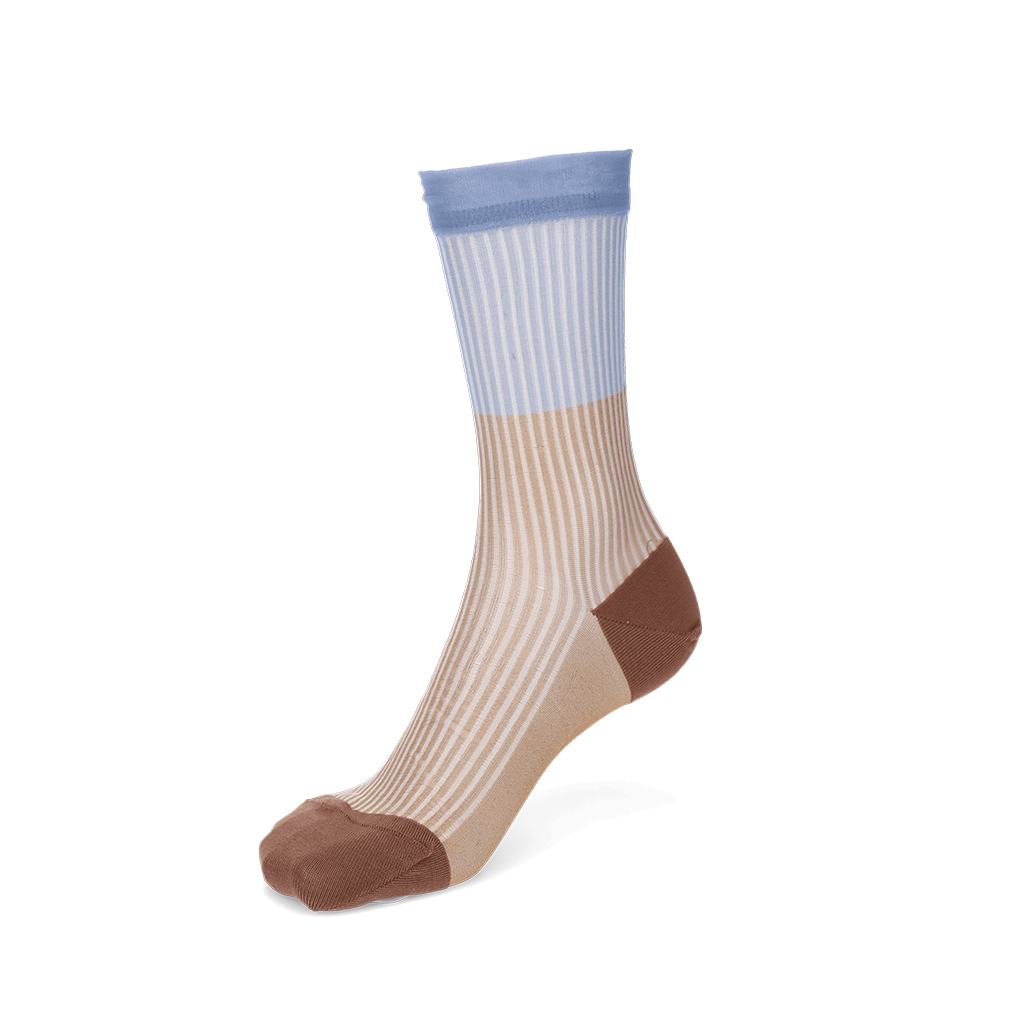 Bicolor Sheer Textured Stripe Crew Socks - Brown (WOMEN)