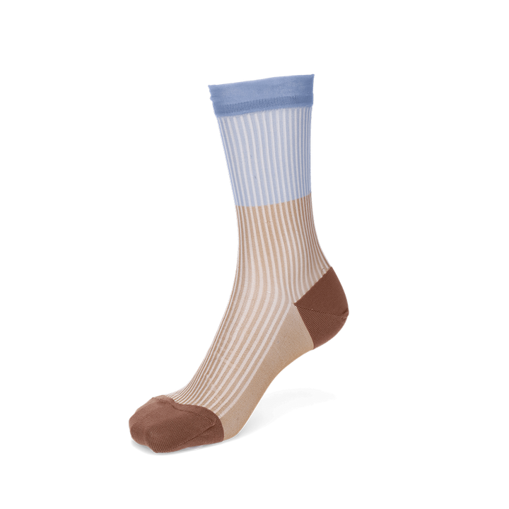 Bicolor Sheer Textured Stripe Crew Socks - Brown (WOMEN)