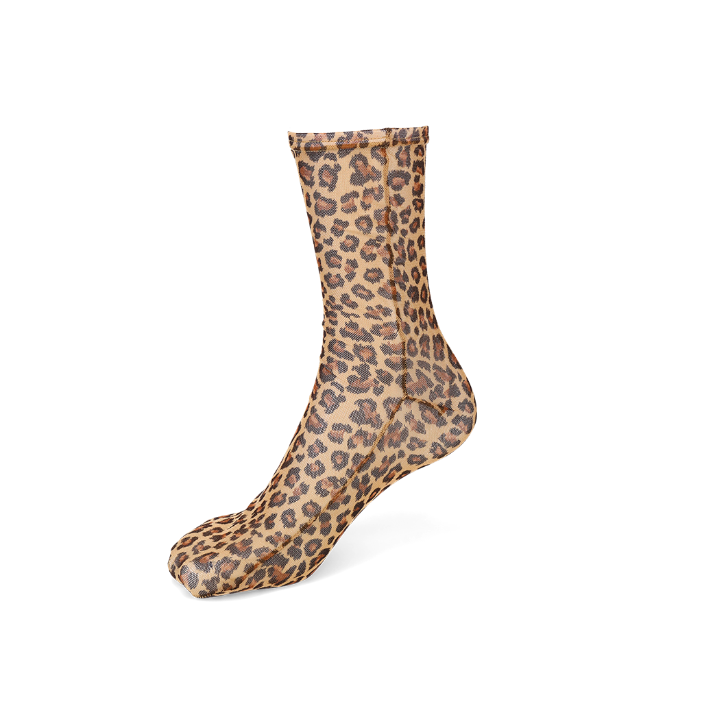 Leopard Tulle Crew Socks - Beige (WOMEN)