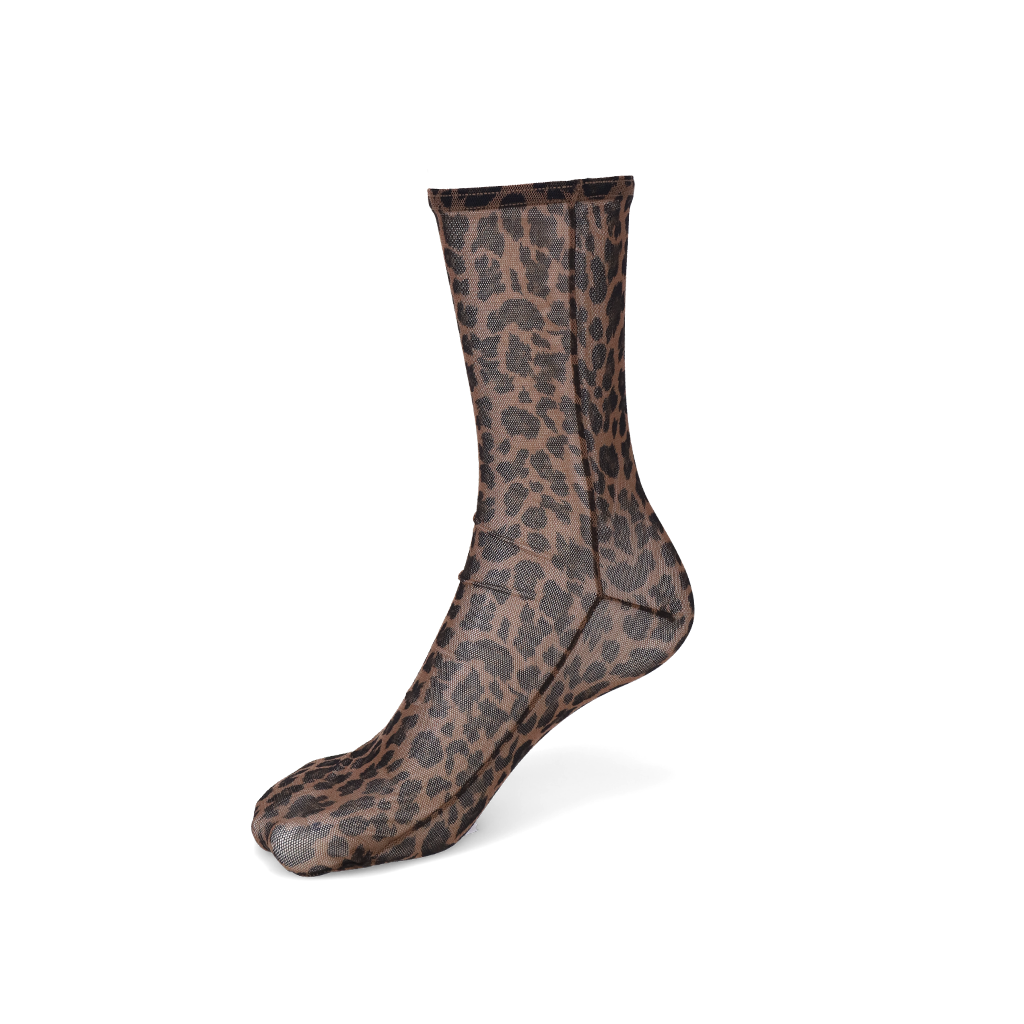 Leopard Tulle Crew Socks - DarkBrown (WOMEN)