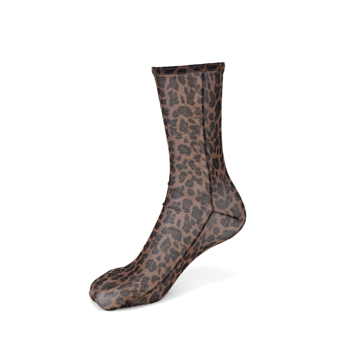 Leopard Tulle Crew Socks - DarkBrown (WOMEN)