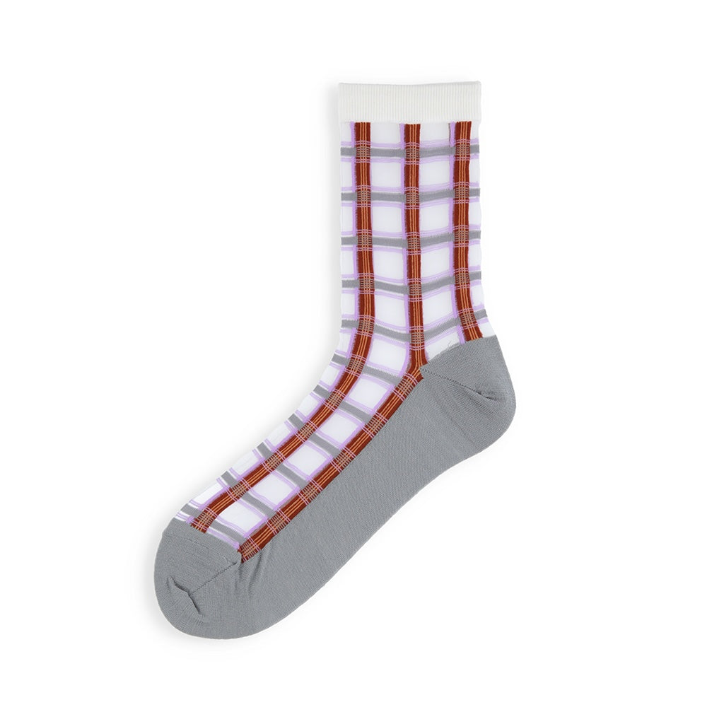 Sheer Plaid Wool Blend Sole Crew Socks - Grey (WOMEN)
