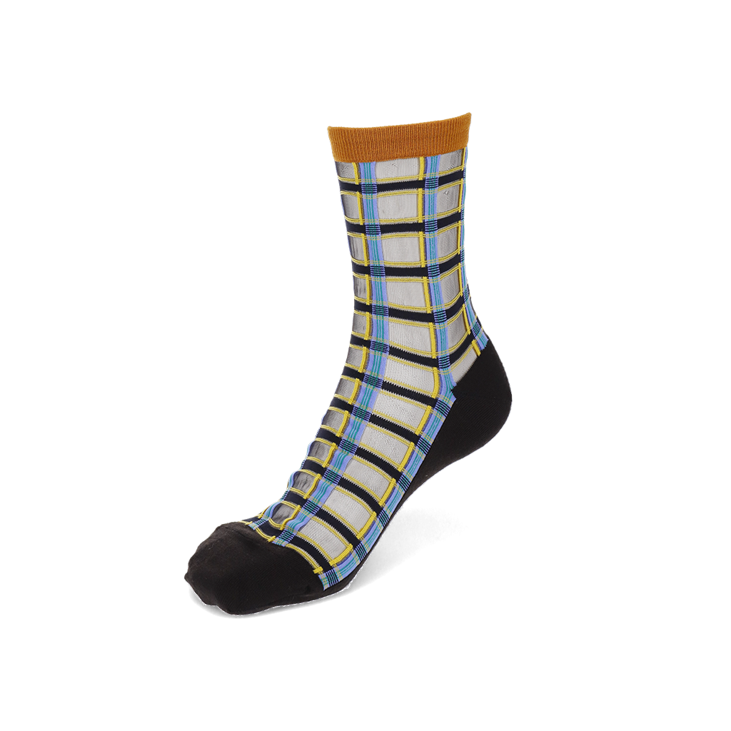 Sheer Plaid Wool Blend Sole Crew Socks - Black (WOMEN)