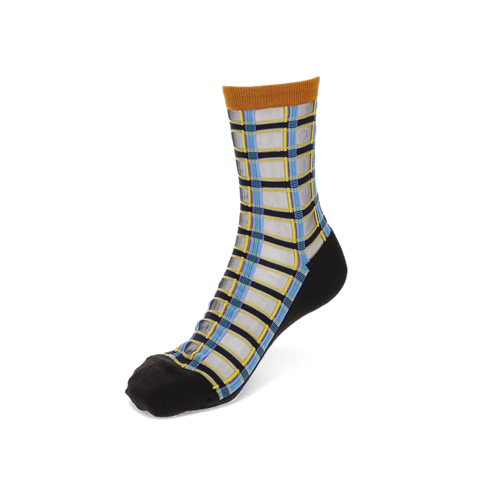 Sheer Plaid Wool Blend Sole Crew Socks - Black (WOMEN)
