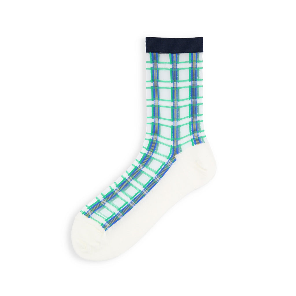 Sheer Plaid Wool Blend Sole Crew Socks - White (WOMEN)