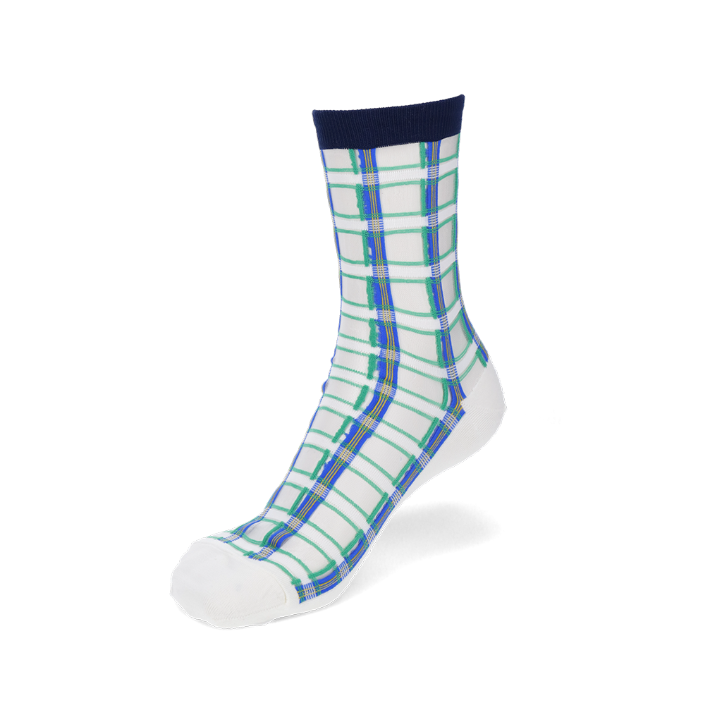 Sheer Plaid Wool Blend Sole Crew Socks - White (WOMEN)