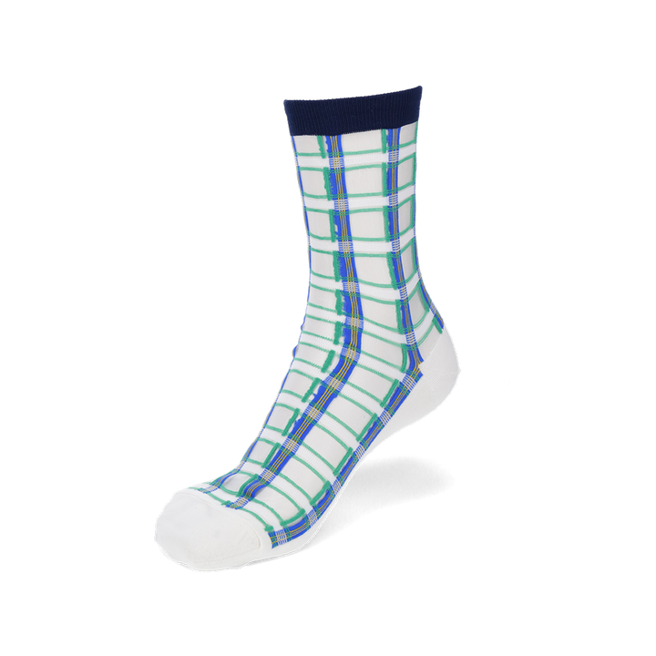 Sheer Plaid Wool Blend Sole Crew Socks - White (WOMEN)