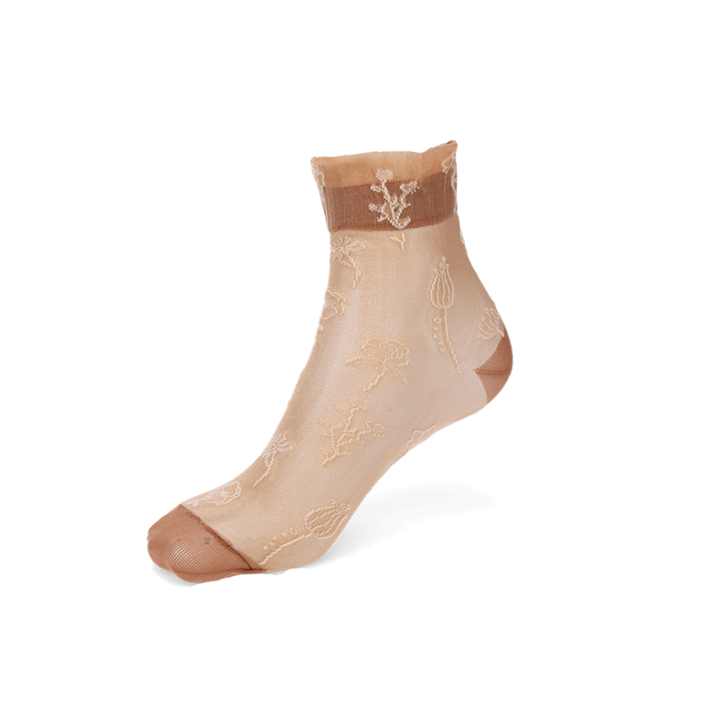 Floral Monotone Short Crew Socks - LightBrown
