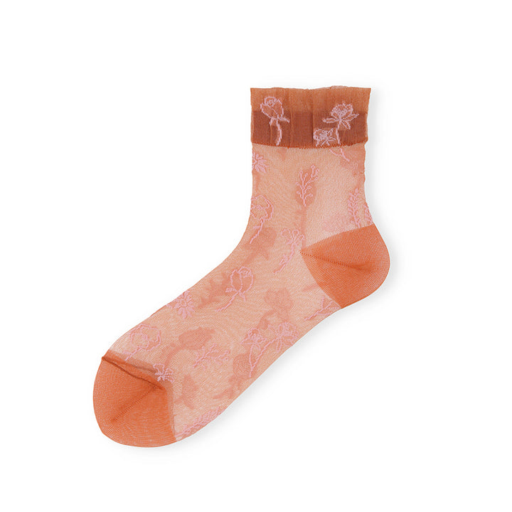 Floral Monotone Quarter Socks - DarkOrange
