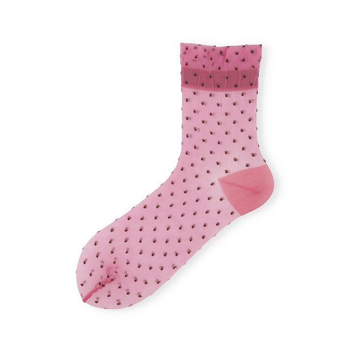 Pin Dot Short Crew Socks - Pink