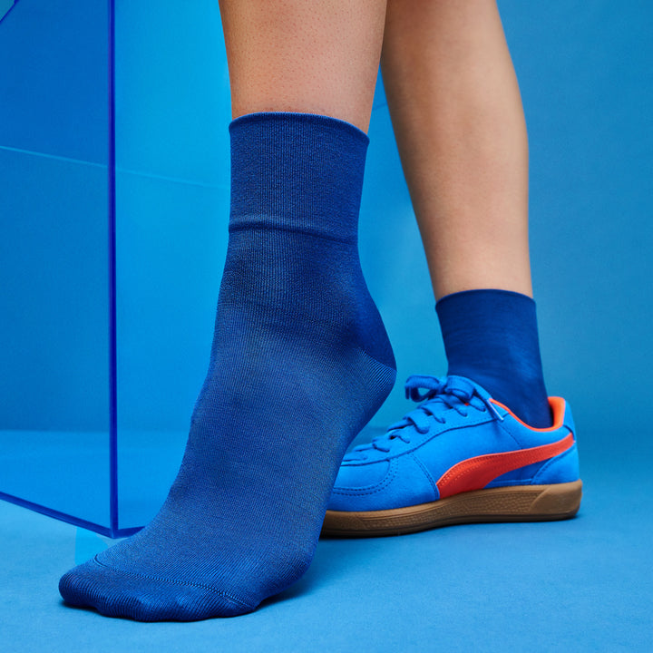 Premium Silk Short Crew Socks - Blue