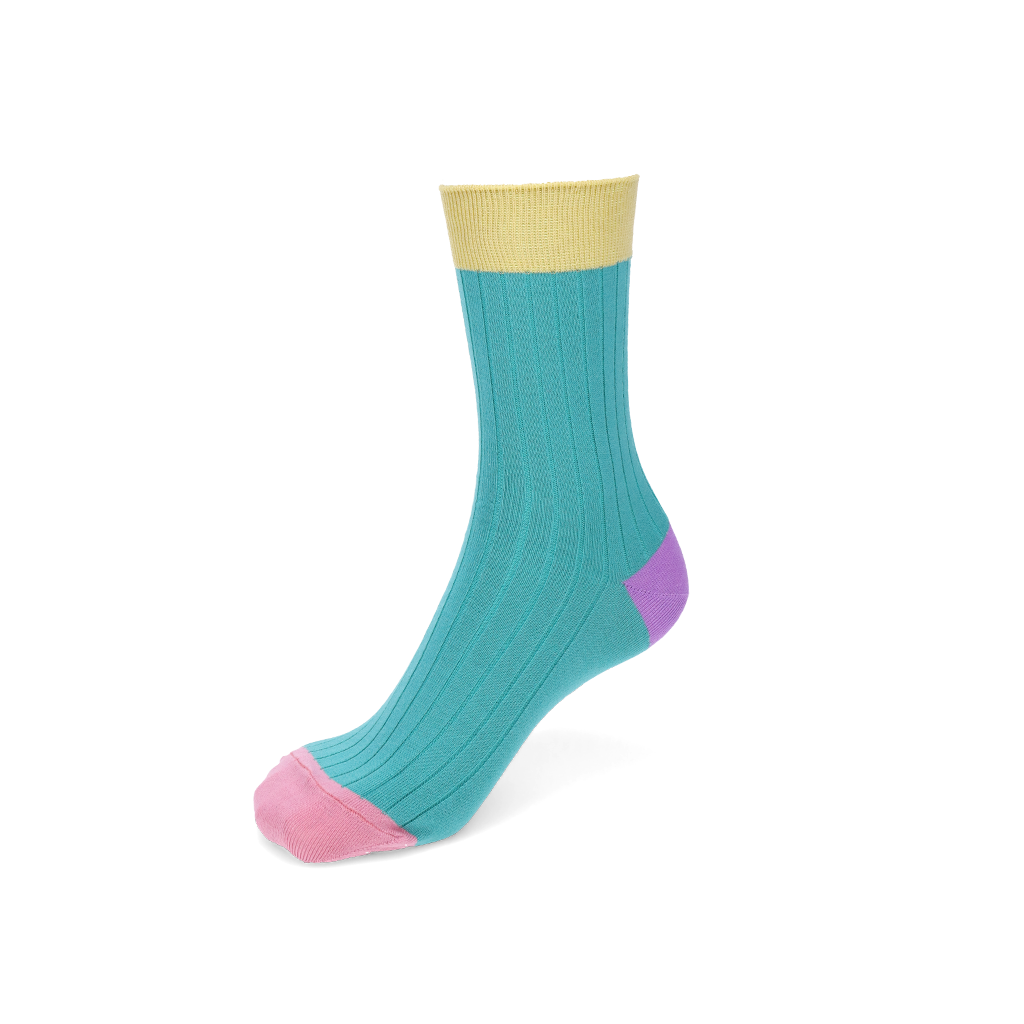 Quattro Colored Cotton Crew Socks - BlueGreen