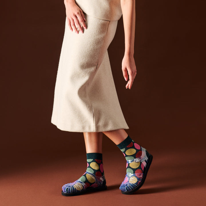 Jacquard Dot Quarter Socks - DarkGreen