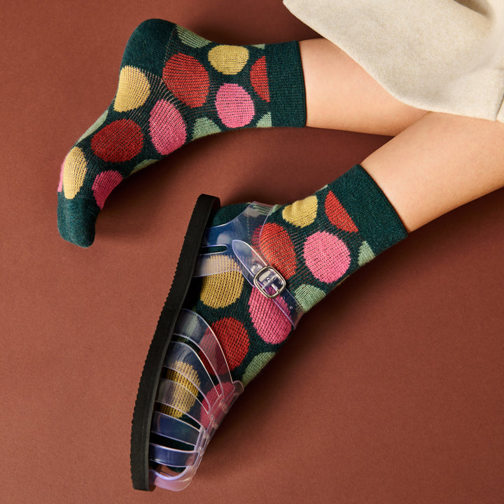 Jacquard Dot Quarter Socks - DarkGreen