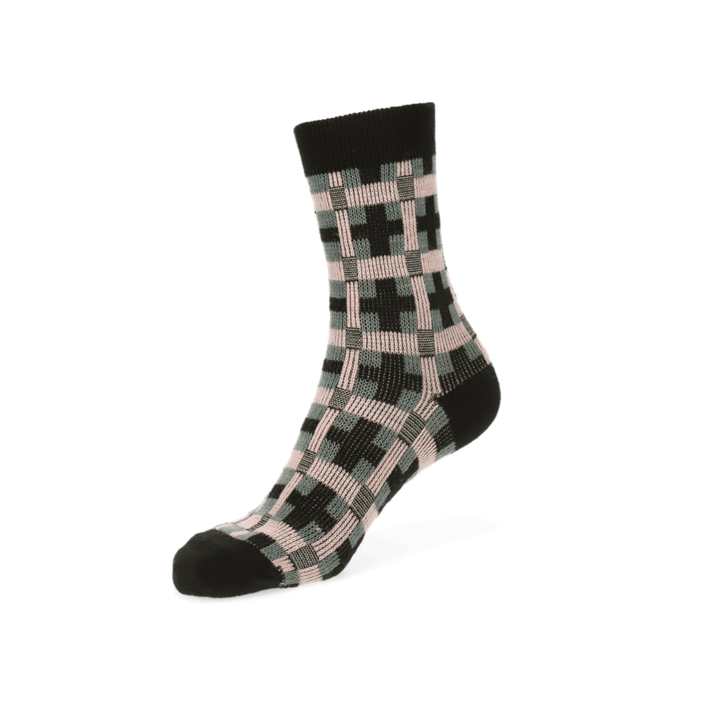 Jacquard Modern Plaid Crew Socks - Black