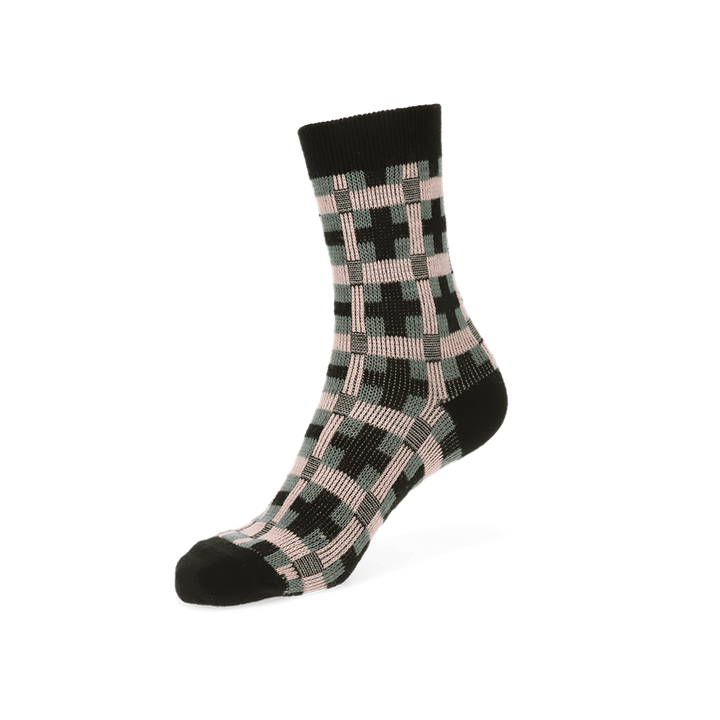 Jacquard Modern Plaid Crew Socks - Black