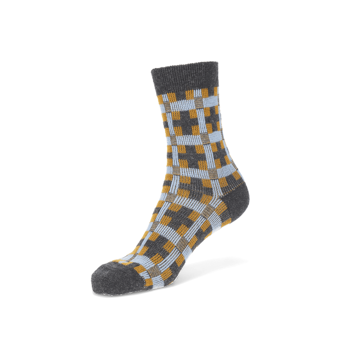 Jacquard Modern Plaid Crew Socks - DimGrey