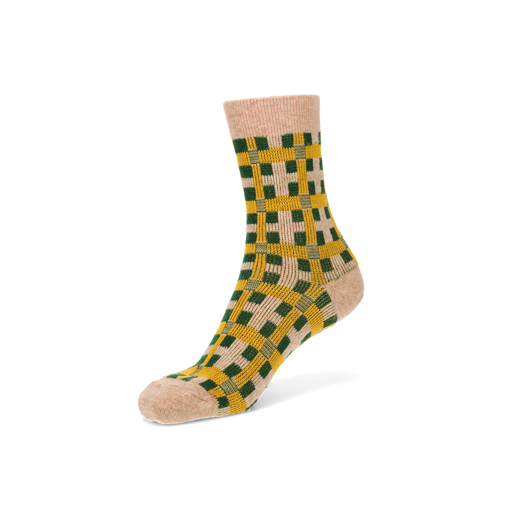 Jacquard Modern Plaid Crew Socks - CoralPink