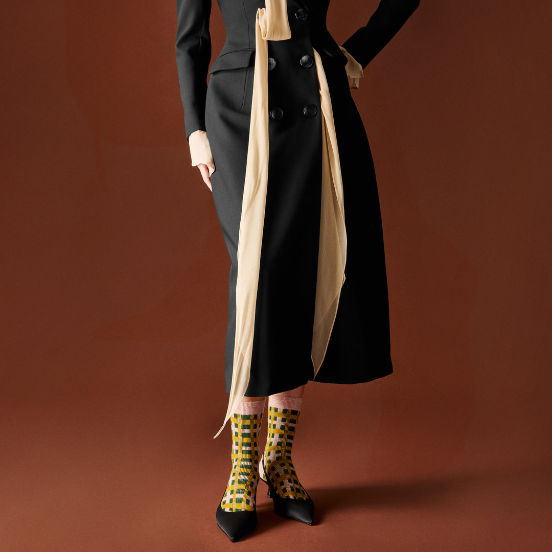 Jacquard Modern Plaid Crew Socks - CoralPink