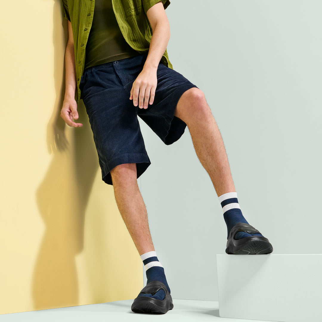 Striped Washi Tabi Quarter Socks - Navy (MEN)