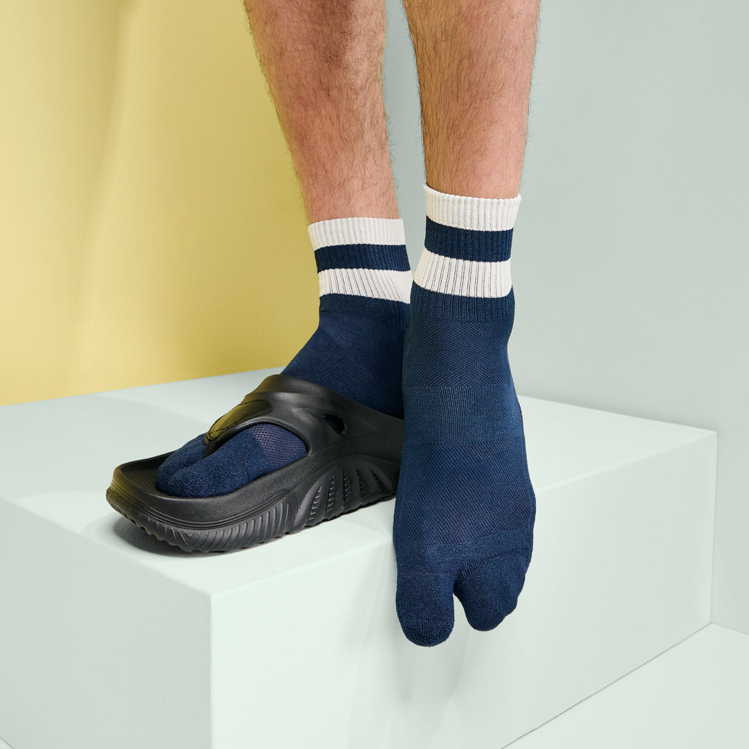 Striped Washi Tabi Quarter Socks - Navy (MEN)