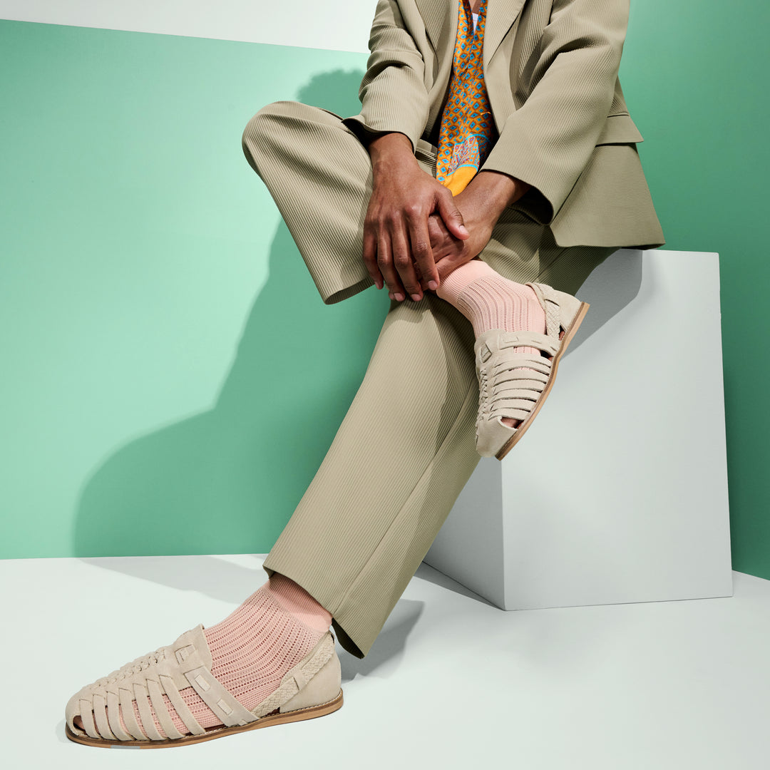 Artisan Stripe Mesh Cotton Quarter Socks - Pink (MEN)
