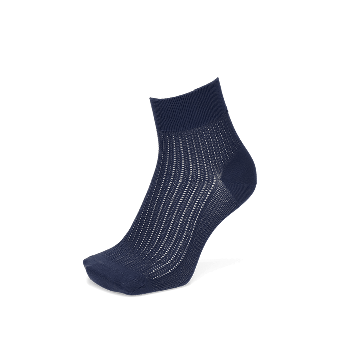 Artisan Stripe Mesh Cotton Quarter Socks - Navy (MEN)