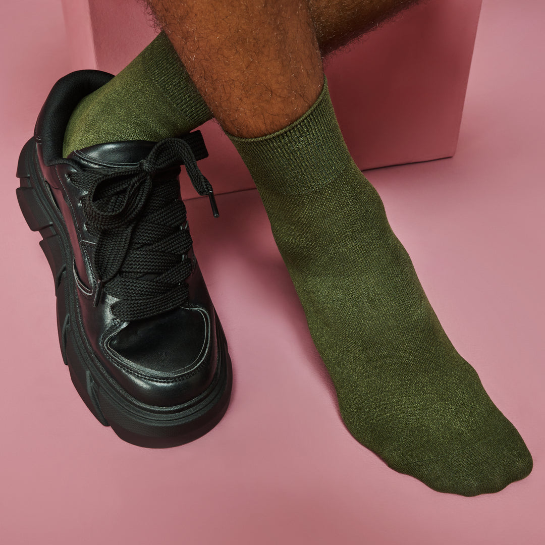 Washi Short Crew Socks - Olive (MEN)