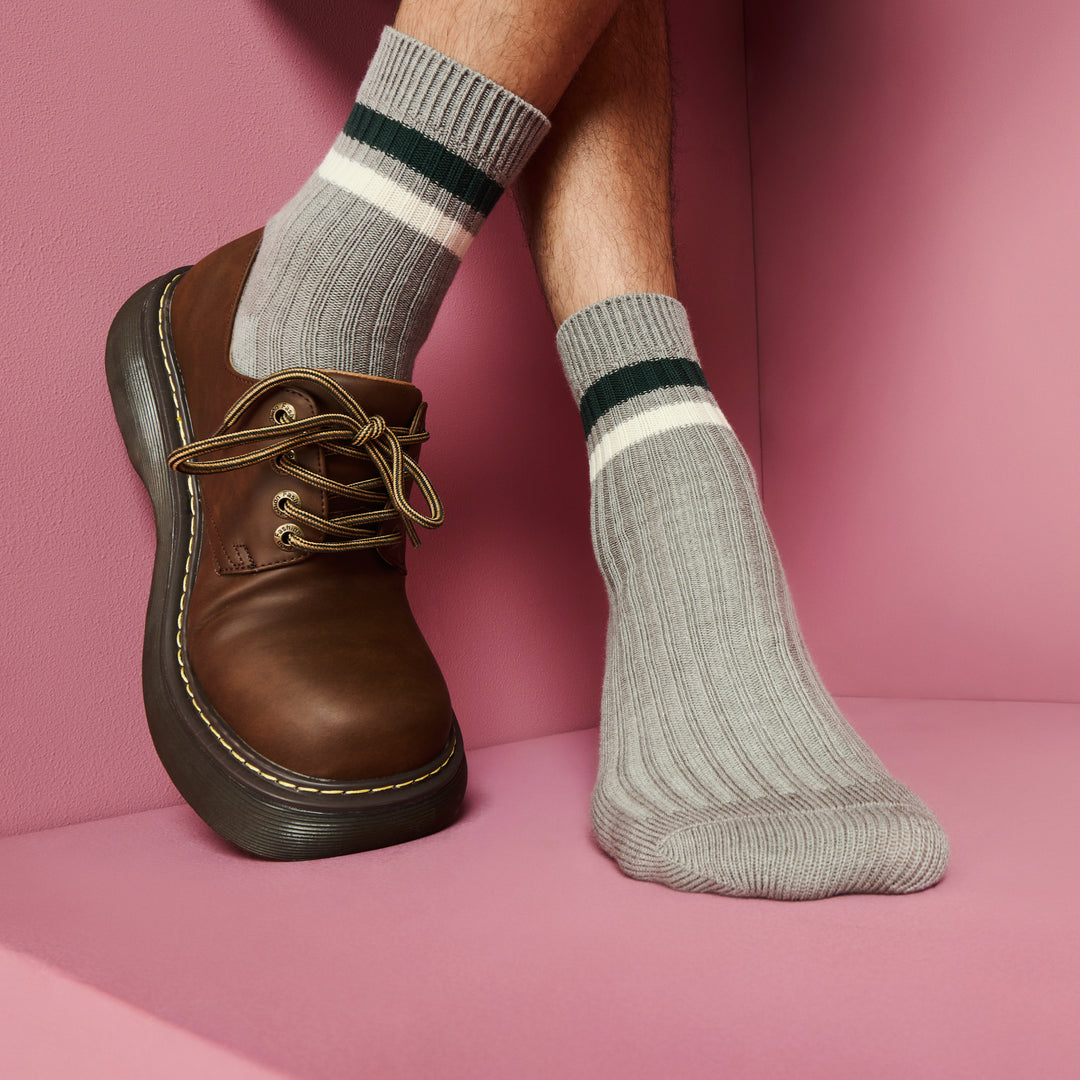 Striped Cotton Quarter Socks - Grey (MEN)