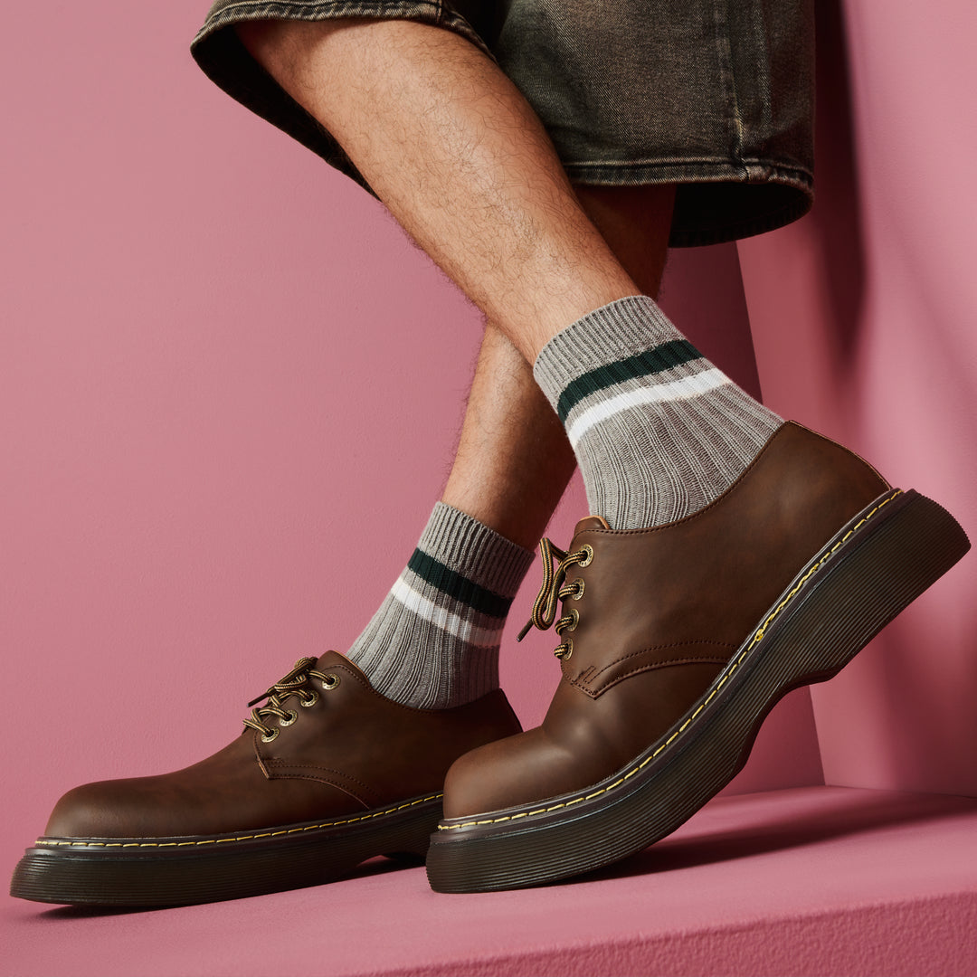 Striped Cotton Quarter Socks - Grey (MEN)