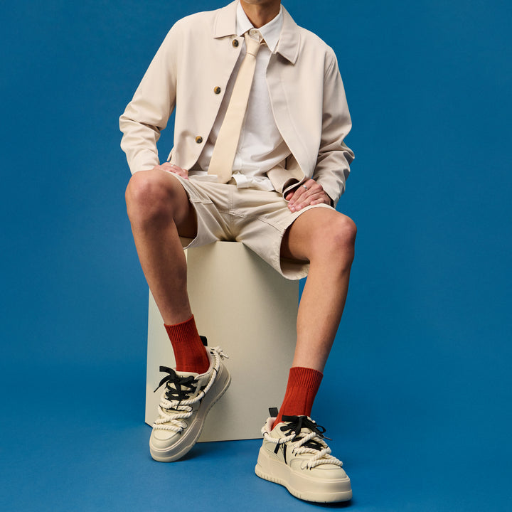 Wide-Ribbed Cotton Short Crew Socks - DarkOrange